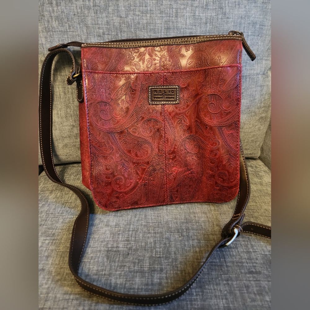 Vintage Relic Embossed Red Crossbody Bag